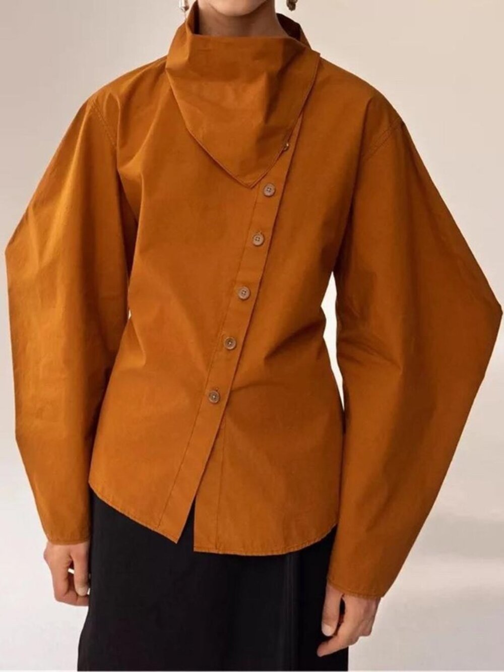 LEMAIRE Soft Collar Asymmetric Barrel Sleeve Shirt 36 French Design Quiet Luxury